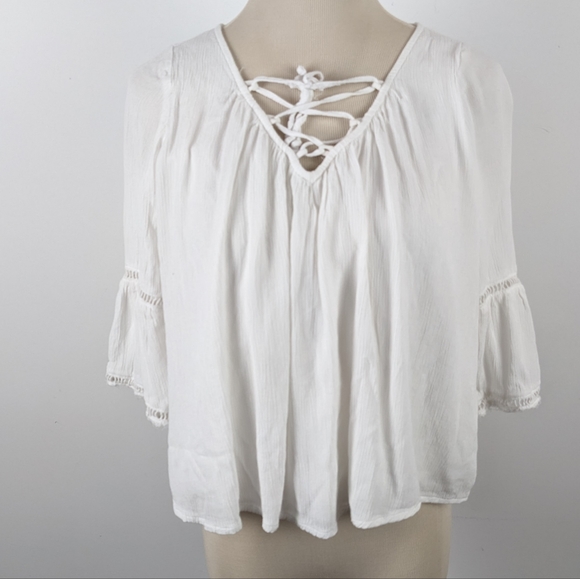 Hollister White Sheer Boho Blouse Extra Small - Picture 3 of 8